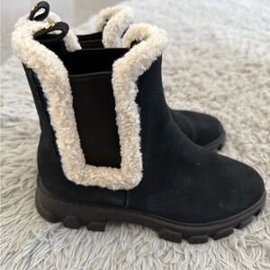 Michael Kors Black Suede Ankle Boots with Cream Shearling Trim